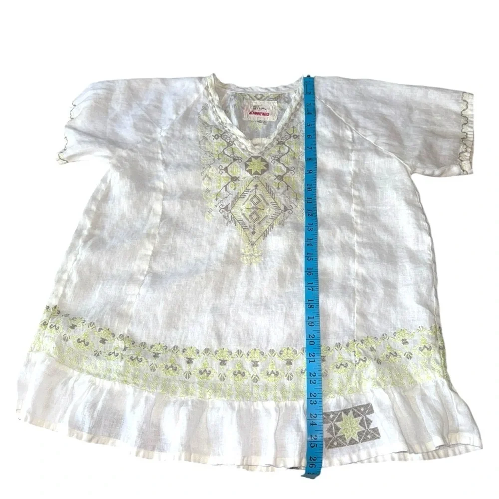 Johnny Was Biya White Linen Embroidered Boho Tunic Top S Aztec Festival Coastal - Picture 11 of 12